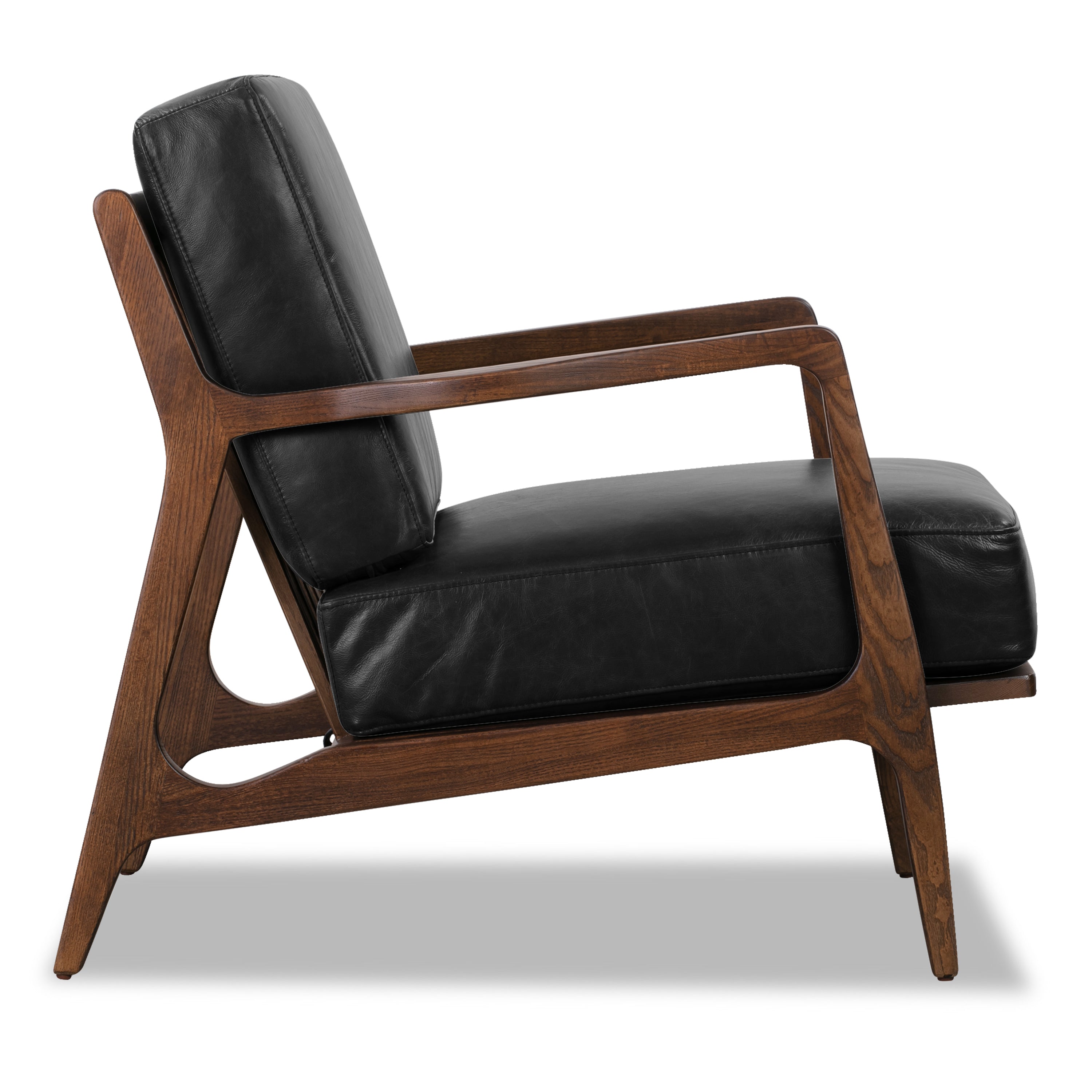 Modern Onyx Black Leather Lounge Chair with Kiln-Dried Wood Frame