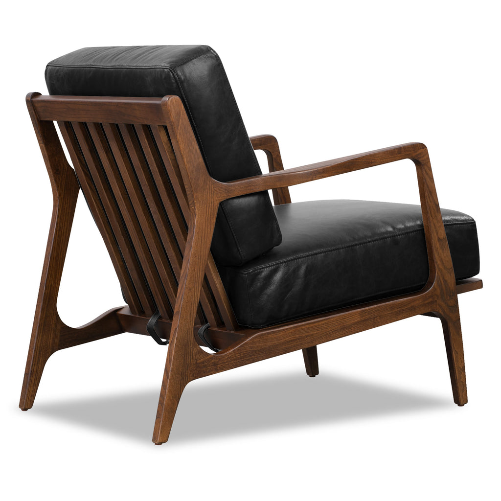 Modern Onyx Black Leather Lounge Chair with Kiln-Dried Wood Frame