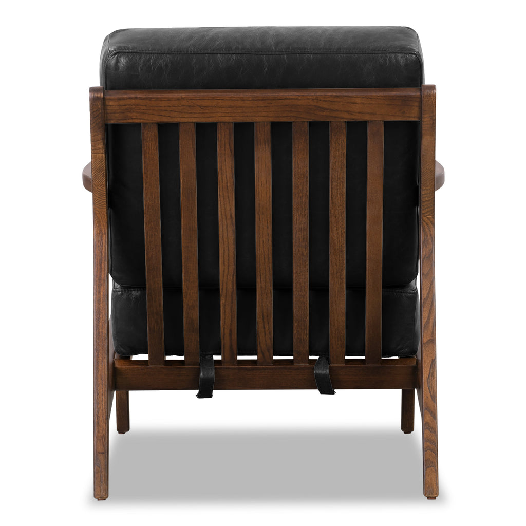 Modern Onyx Black Leather Lounge Chair with Kiln-Dried Wood Frame