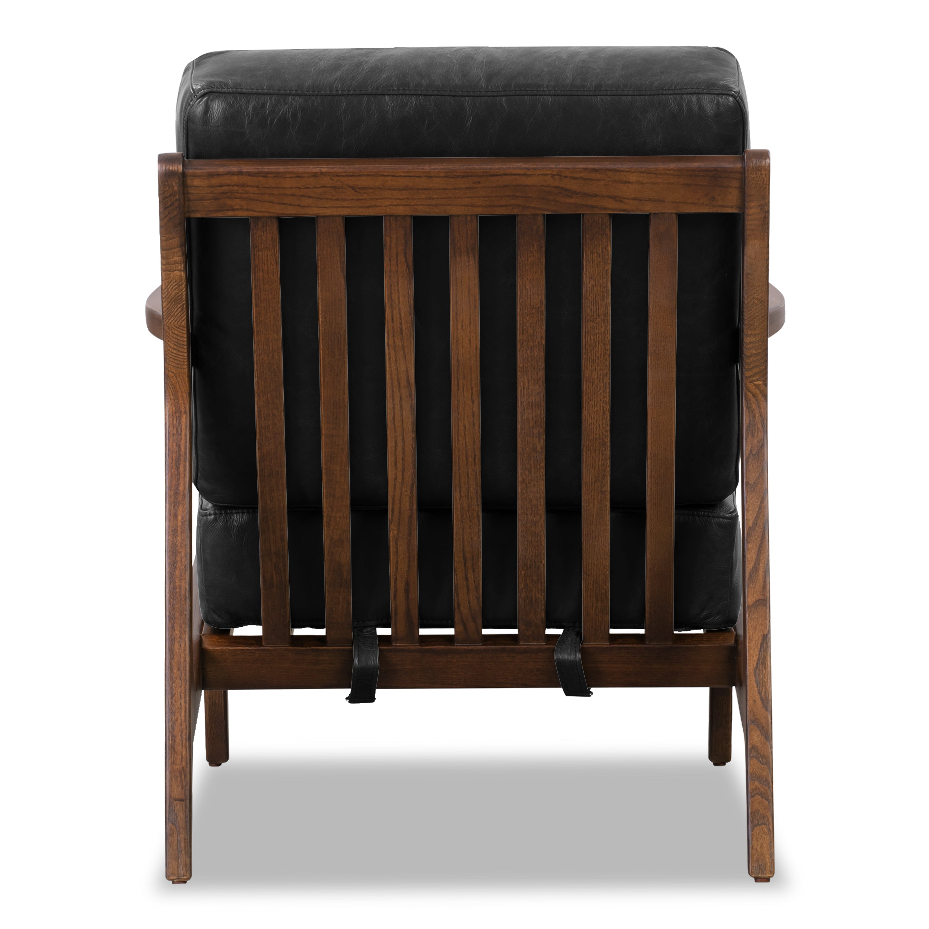 Modern Onyx Black Leather Lounge Chair with Kiln-Dried Wood Frame