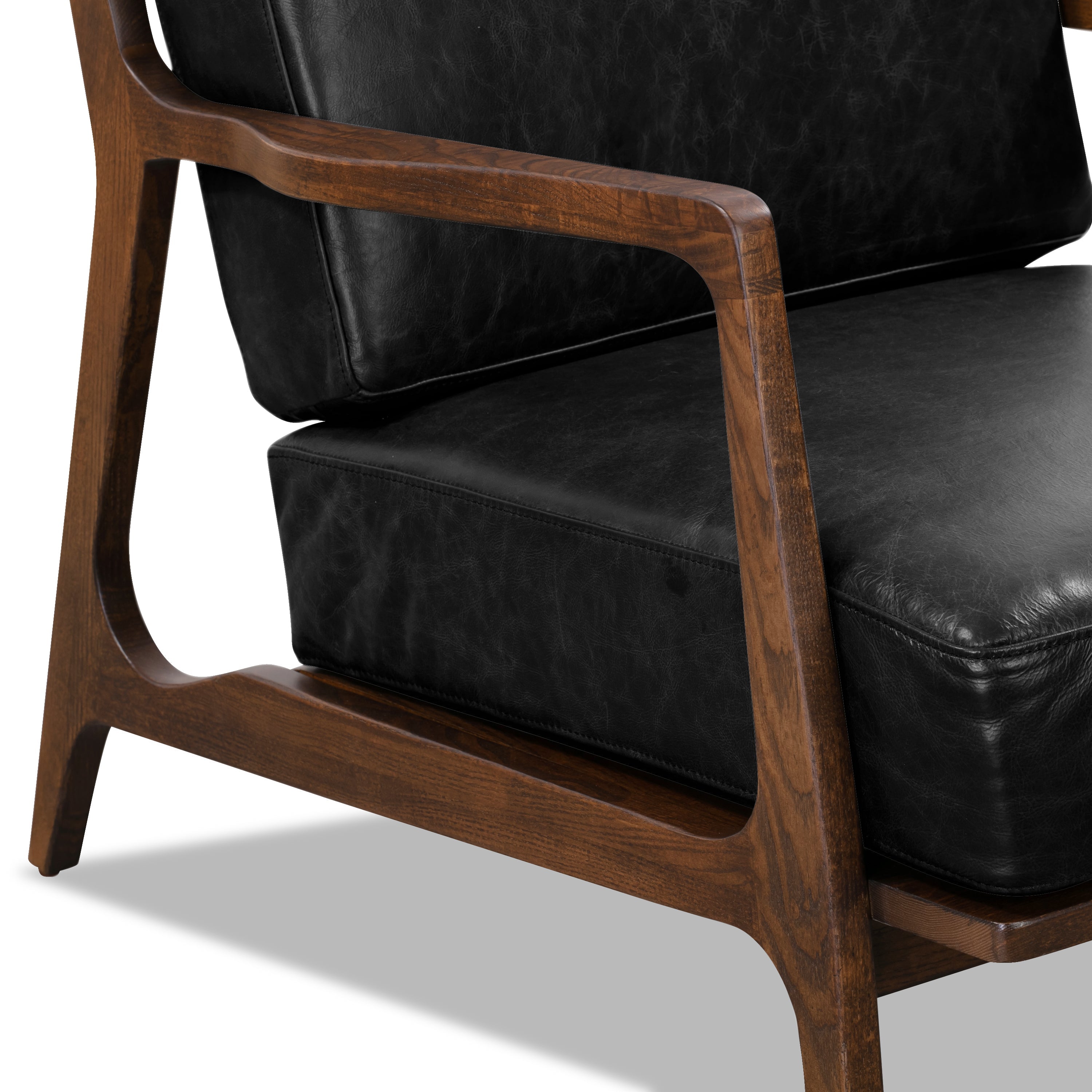 Modern Onyx Black Leather Lounge Chair with Kiln-Dried Wood Frame
