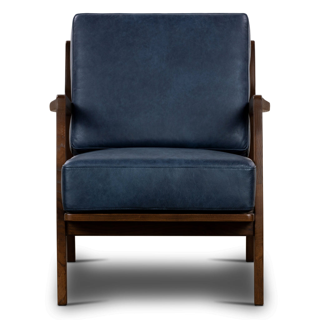 Modern Midnight Blue Leather Lounge Chair with Kiln-Dried Wood Frame