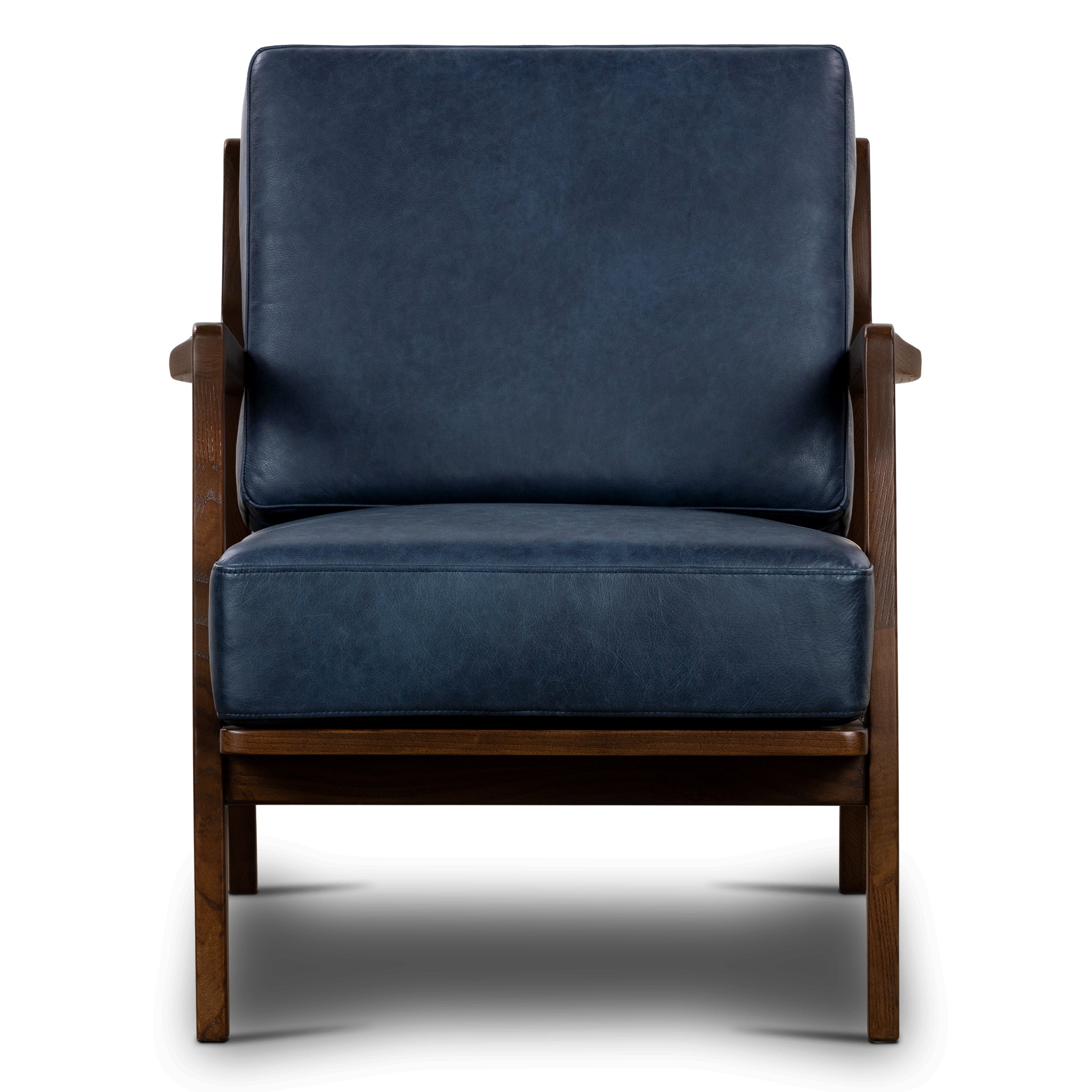 Modern Midnight Blue Leather Lounge Chair with Kiln-Dried Wood Frame