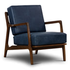 Fauteuil moderne en cuir bleu nuit avec cadre en bois séché au four