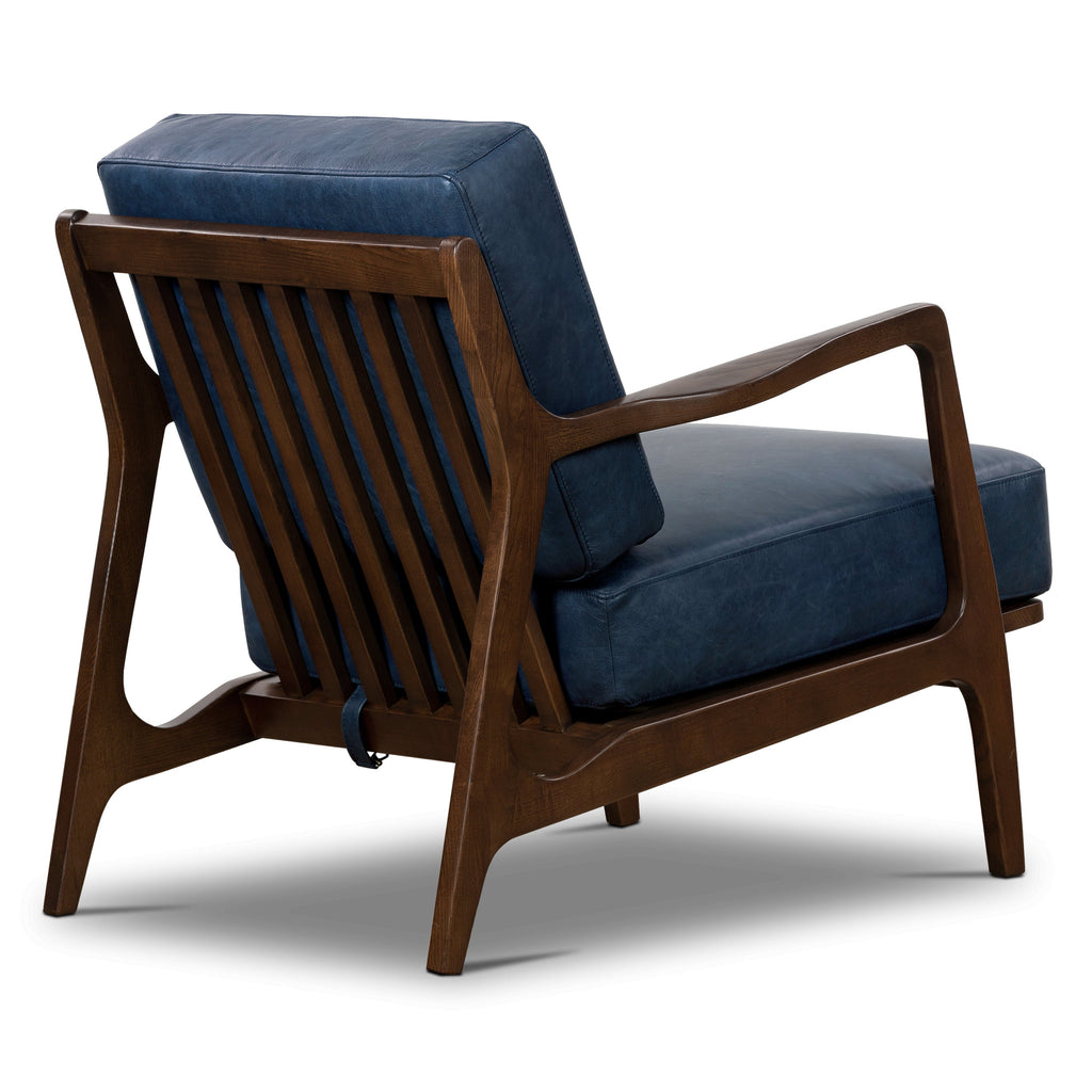 Modern Midnight Blue Leather Lounge Chair with Kiln-Dried Wood Frame