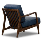 Fauteuil moderne en cuir bleu nuit avec cadre en bois séché au four