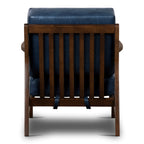 Fauteuil moderne en cuir bleu nuit avec cadre en bois séché au four