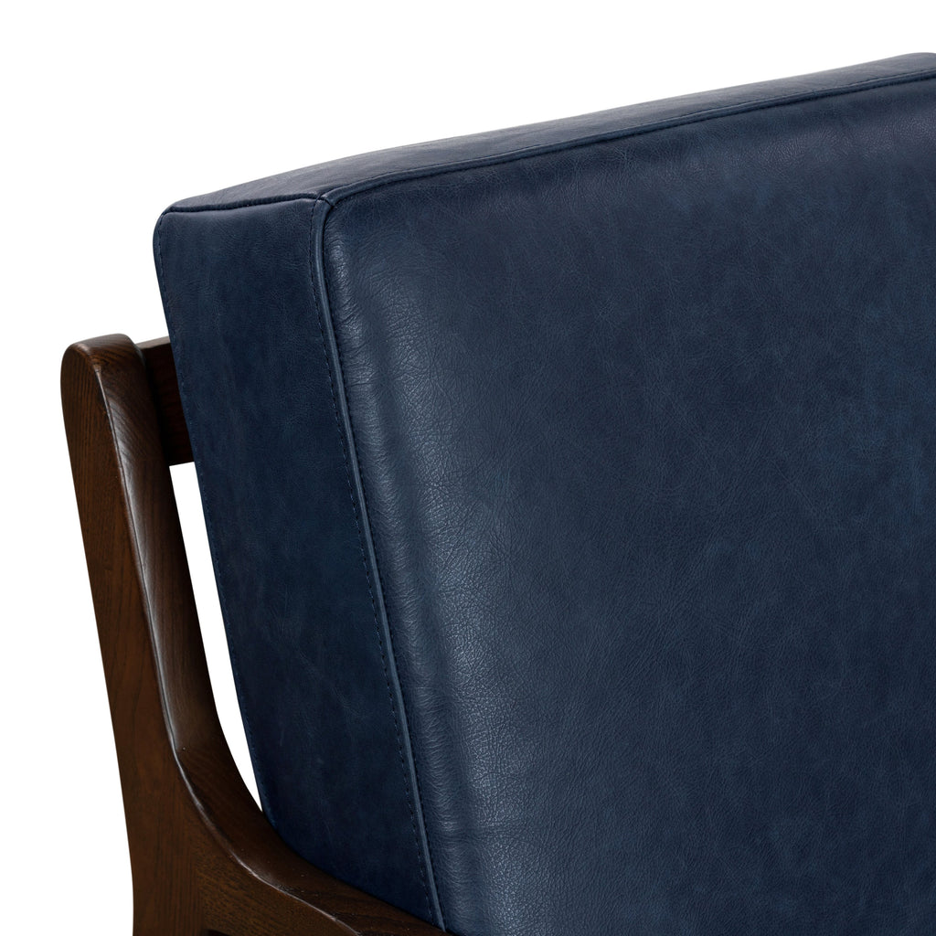 Modern Midnight Blue Leather Lounge Chair with Kiln-Dried Wood Frame
