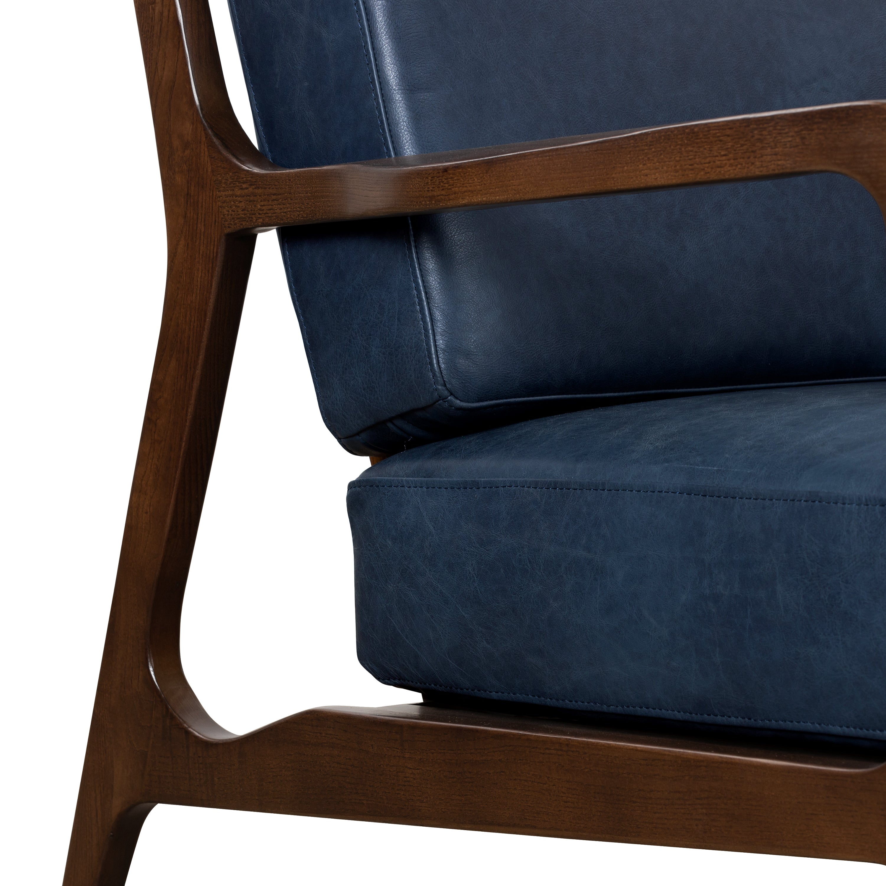 Modern Midnight Blue Leather Lounge Chair with Kiln-Dried Wood Frame