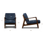 Fauteuil moderne en cuir bleu nuit avec cadre en bois séché au four