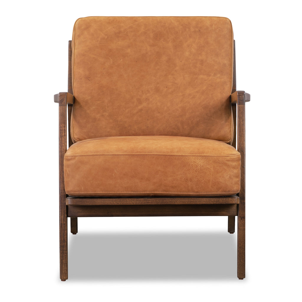 Modern Cognac Tan Leather Lounge Chair with Kiln-Dried Wood Frame