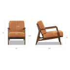 Fauteuil lounge moderne en cuir couleur cognac avec structure en bois séché au four