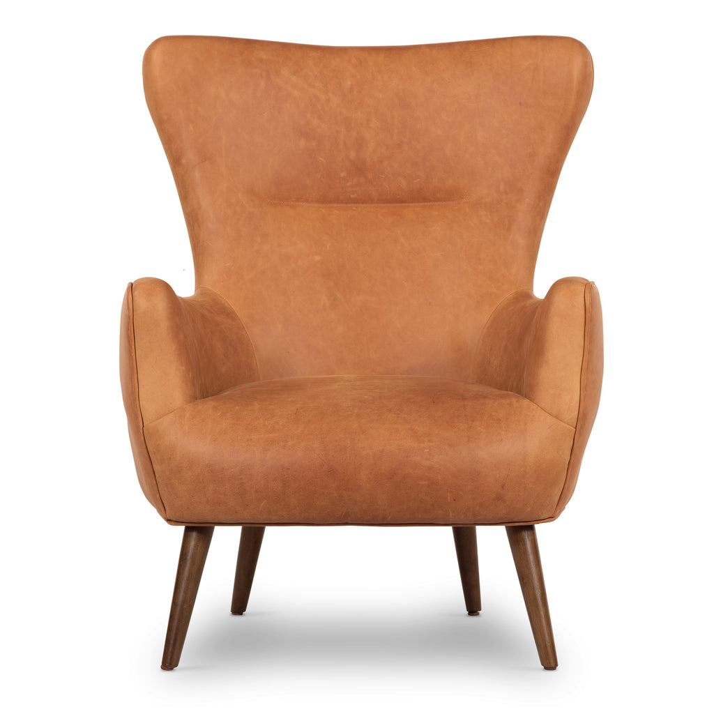 Traditional Cognac Tan Leather Lounge Chair with Kiln-Dried Wood Frame