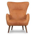 Fauteuil de salon traditionnel en cuir couleur cognac avec un cadre en bois séché au four