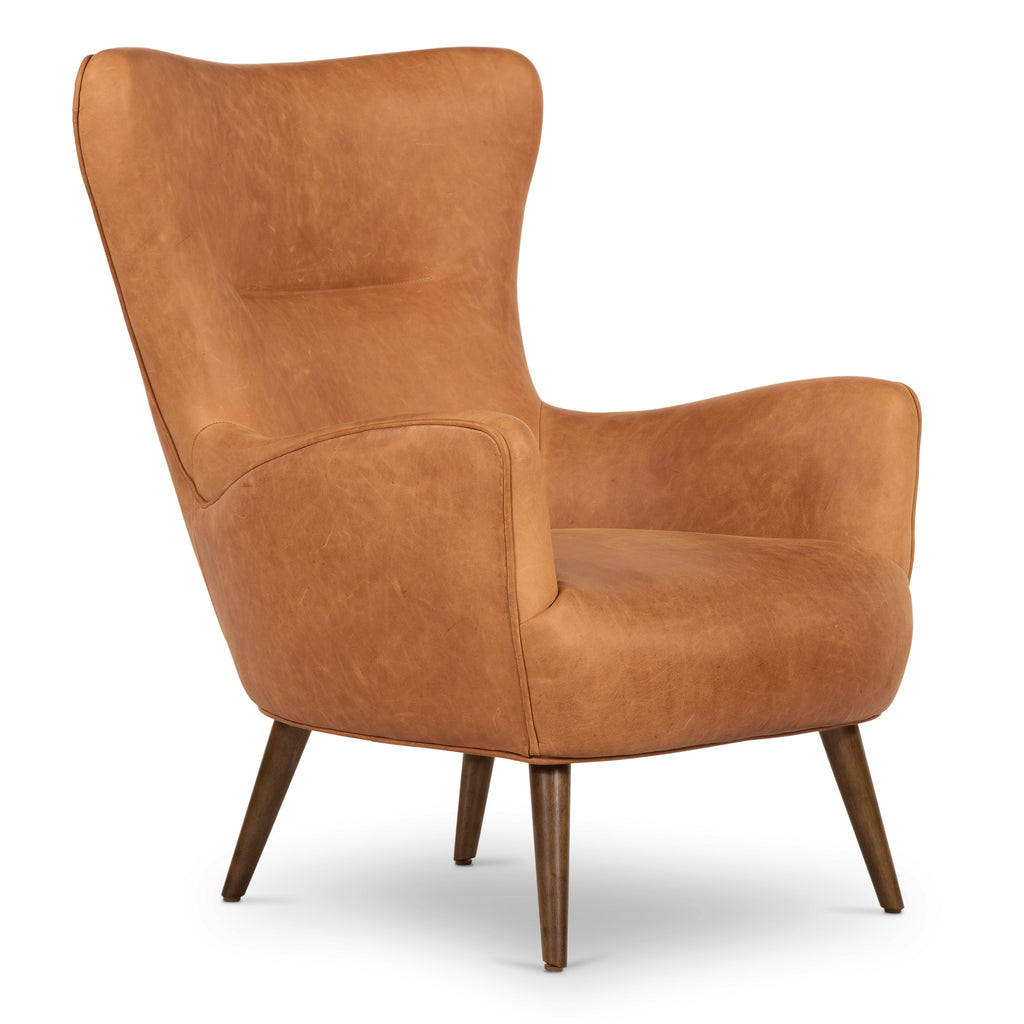 Traditional Cognac Tan Leather Lounge Chair with Kiln-Dried Wood Frame