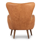 Fauteuil de salon traditionnel en cuir couleur cognac avec un cadre en bois séché au four