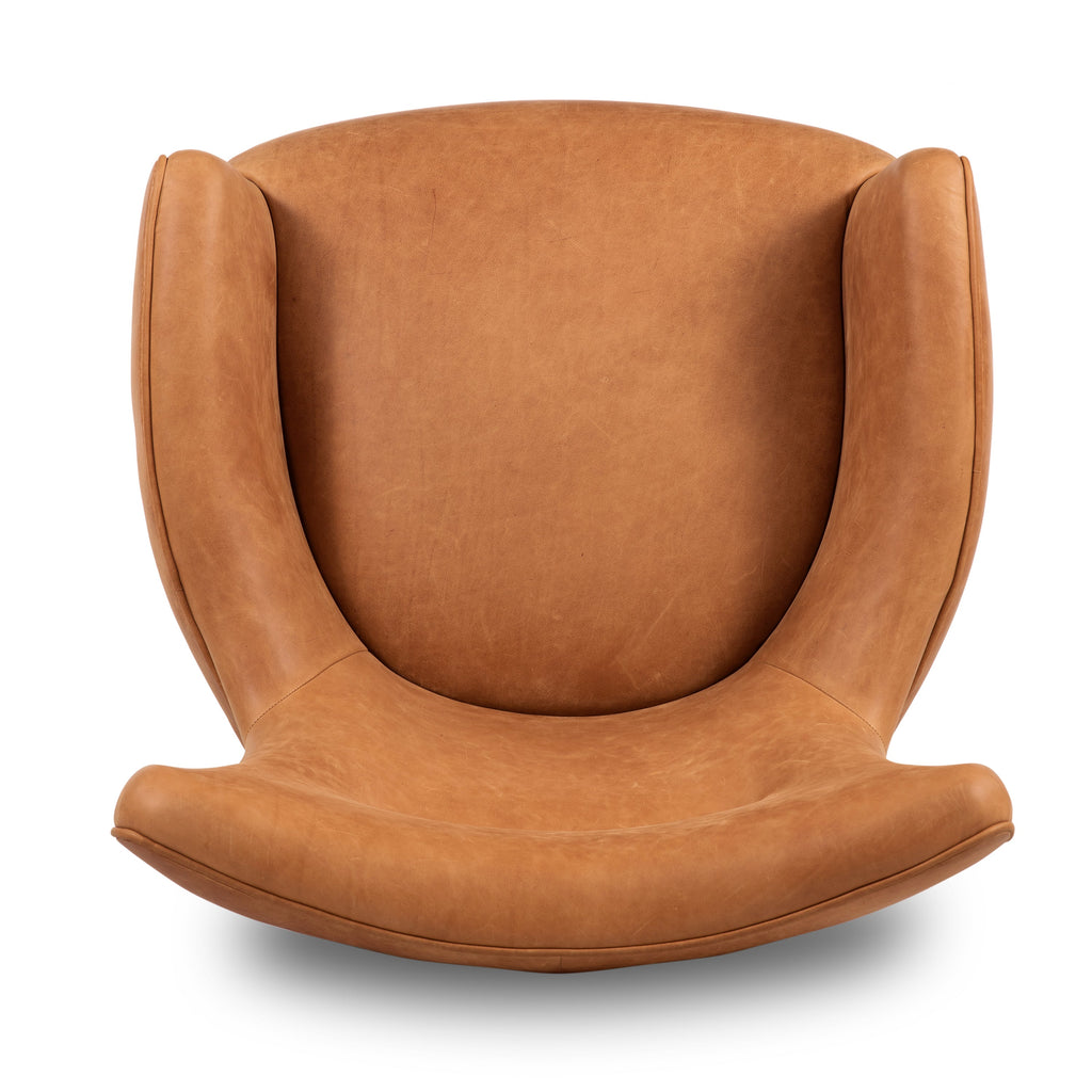Traditional Cognac Tan Leather Lounge Chair with Kiln-Dried Wood Frame