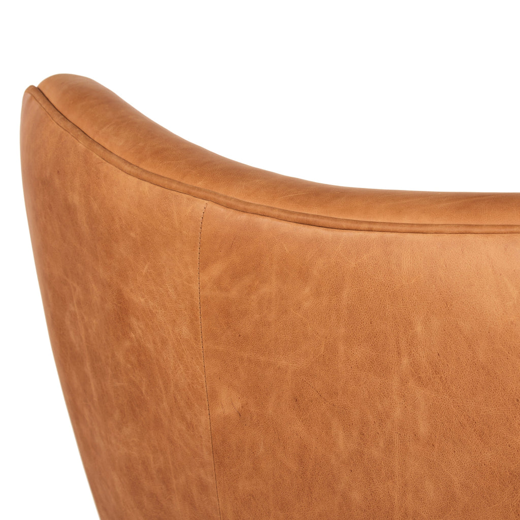 Traditional Cognac Tan Leather Lounge Chair with Kiln-Dried Wood Frame