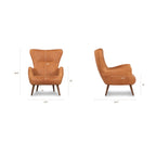 Fauteuil de salon traditionnel en cuir couleur cognac avec un cadre en bois séché au four