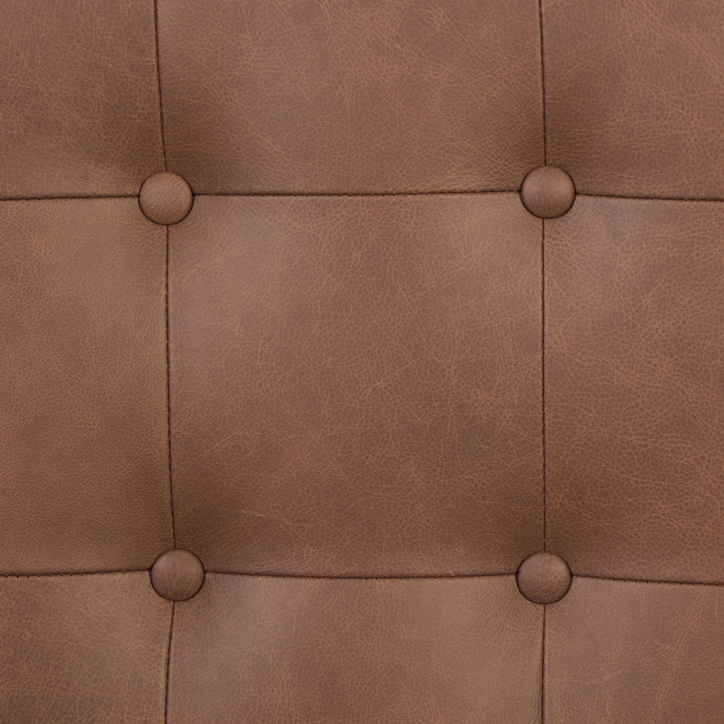 Modern Caramel Brown Leather Lounge Chair with Tufted Back