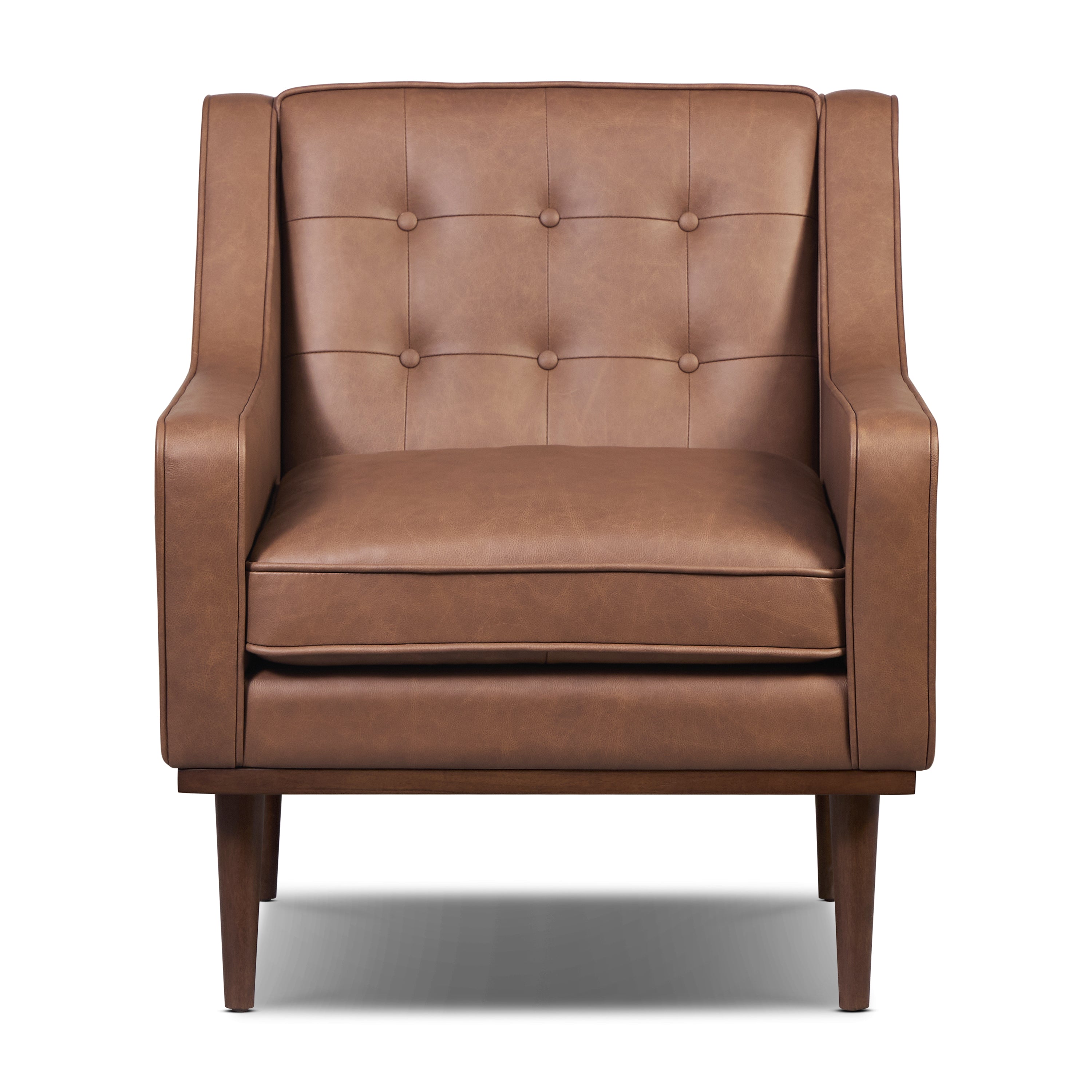 Modern Caramel Brown Leather Lounge Chair with Tufted Back