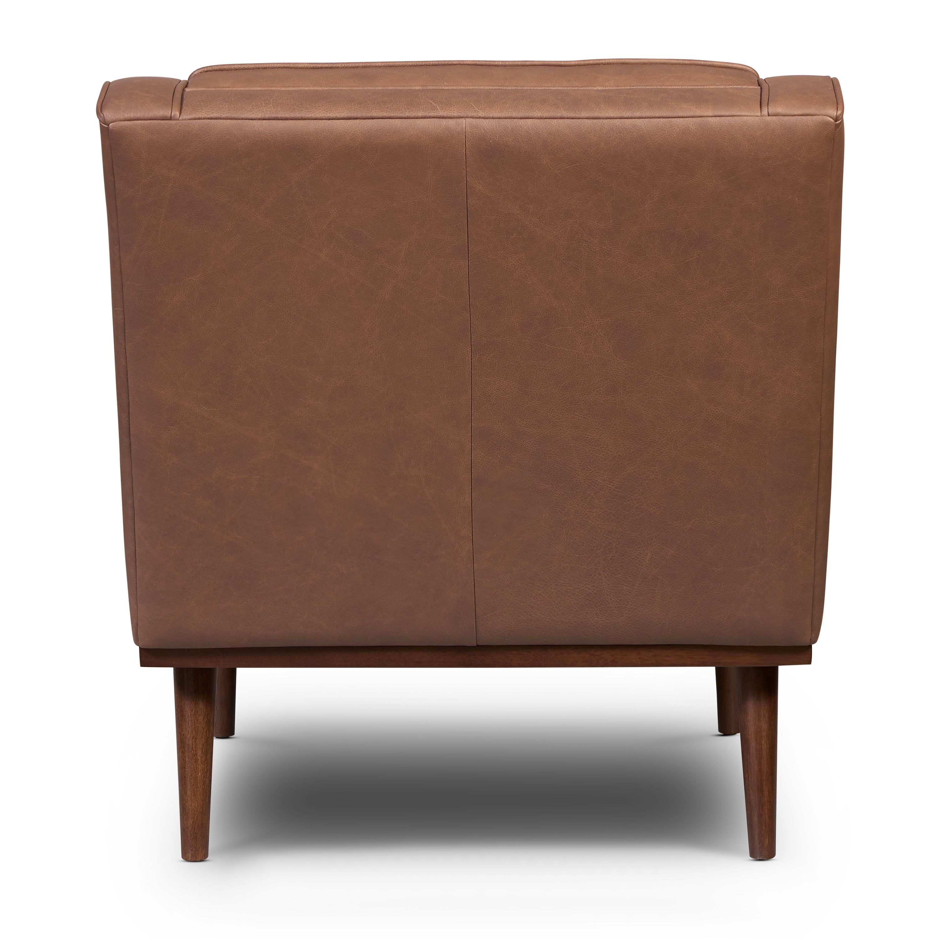 Modern Caramel Brown Leather Lounge Chair with Tufted Back
