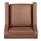 Fauteuil de salon moderne en cuir marron caramel avec dossier capitonné