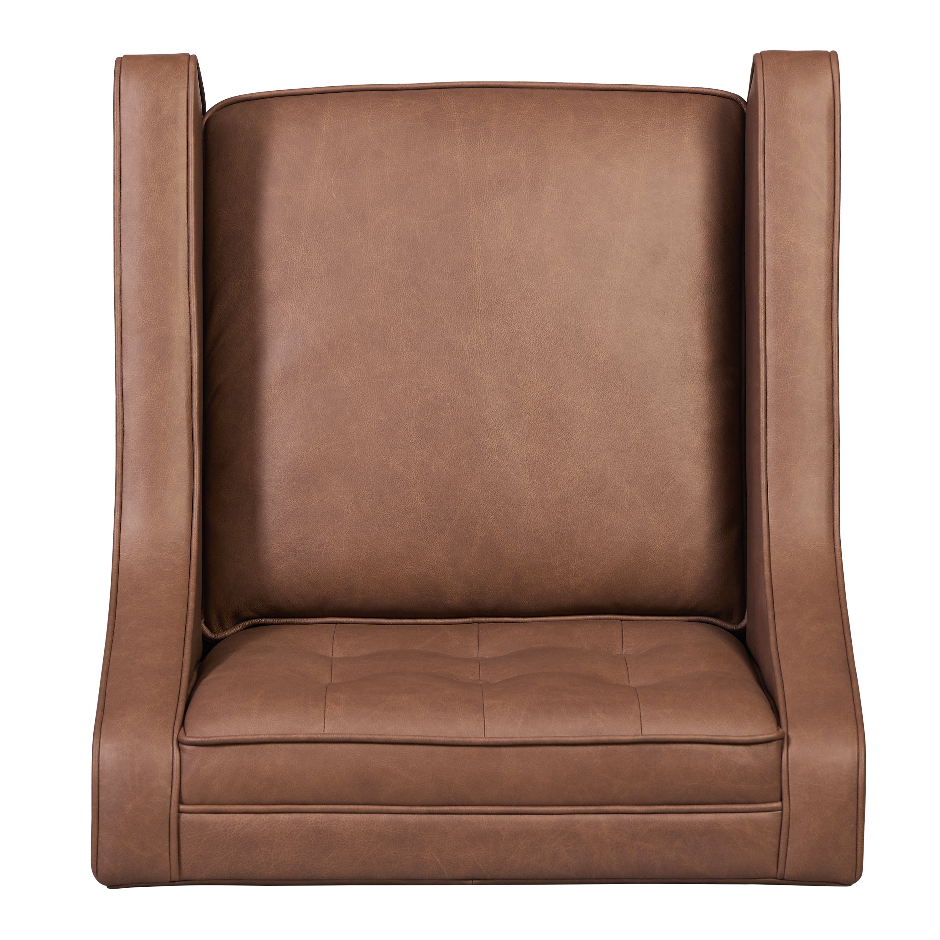 Modern Caramel Brown Leather Lounge Chair with Tufted Back