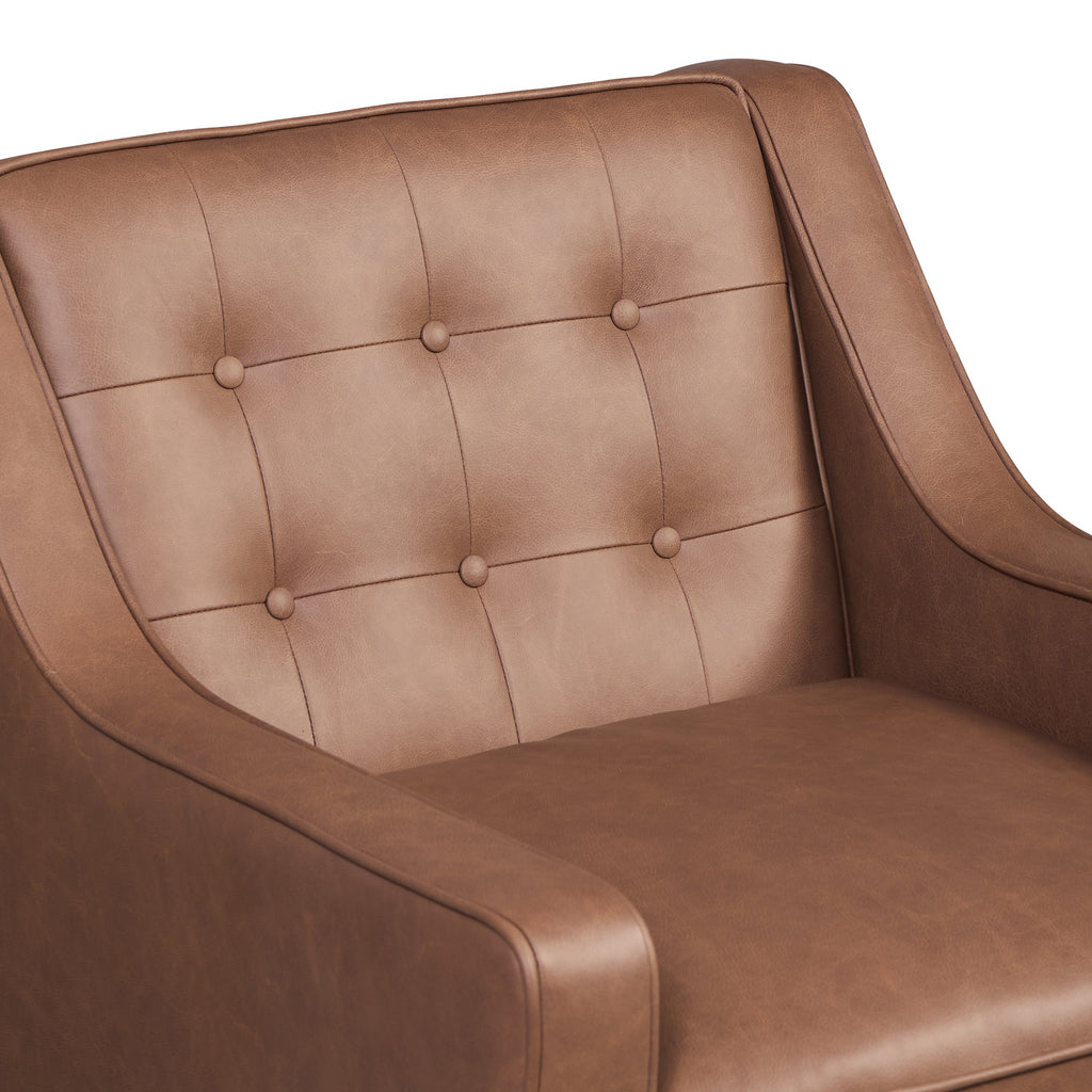 Modern Caramel Brown Leather Lounge Chair with Tufted Back