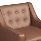 Fauteuil de salon moderne en cuir marron caramel avec dossier capitonné