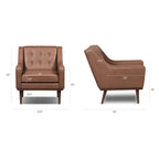 Fauteuil de salon moderne en cuir marron caramel avec dossier capitonné