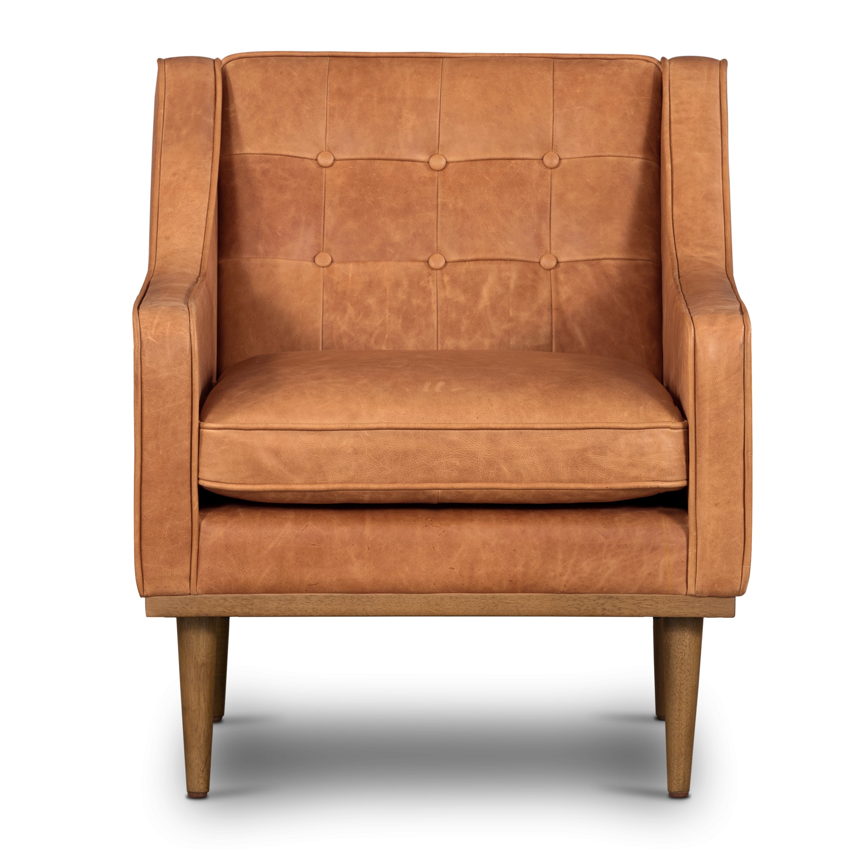 Modern Cognac Tan Leather Lounge Chair with Tufted Back