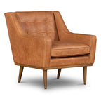 Fauteuil de salon moderne en cuir cognac avec dossier capitonné