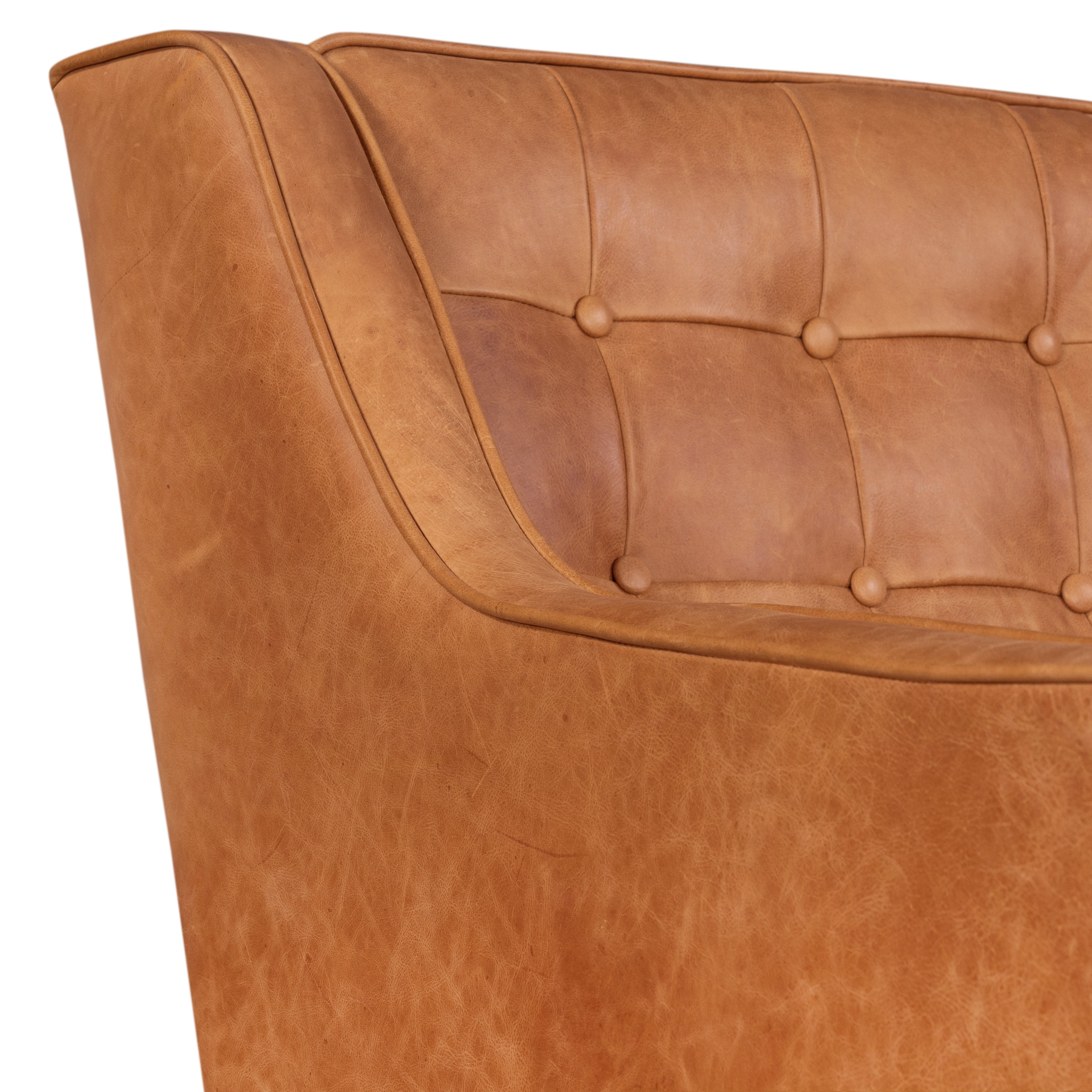 Modern Cognac Tan Leather Lounge Chair with Tufted Back