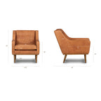 Fauteuil de salon moderne en cuir cognac avec dossier capitonné
