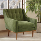 Fauteuil de salon moderne en tissu vert vieilli avec dossier capitonné