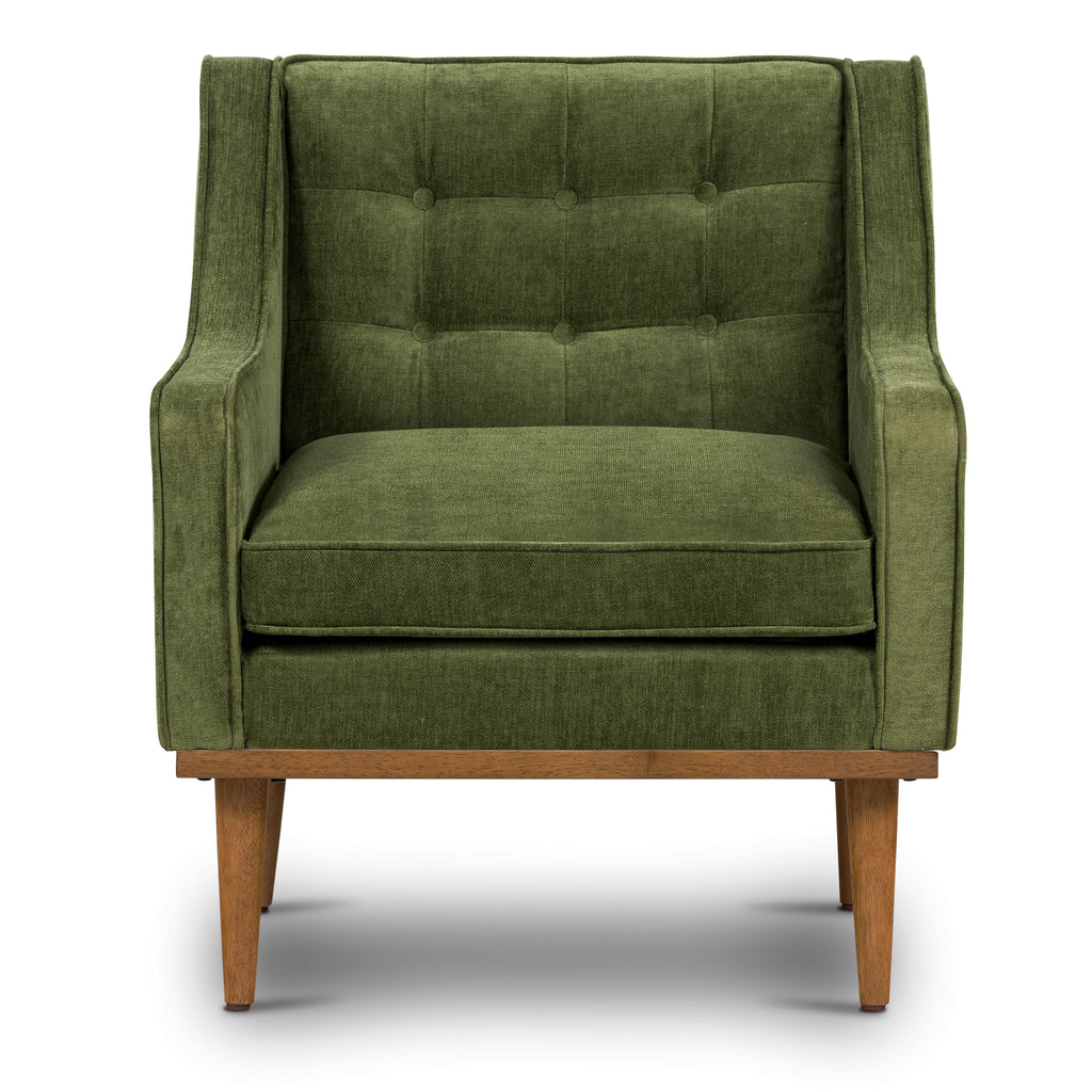 Modern Distressed Green Fabric Lounge Chair with Tufted Back