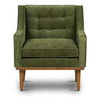 Fauteuil de salon moderne en tissu vert vieilli avec dossier capitonné