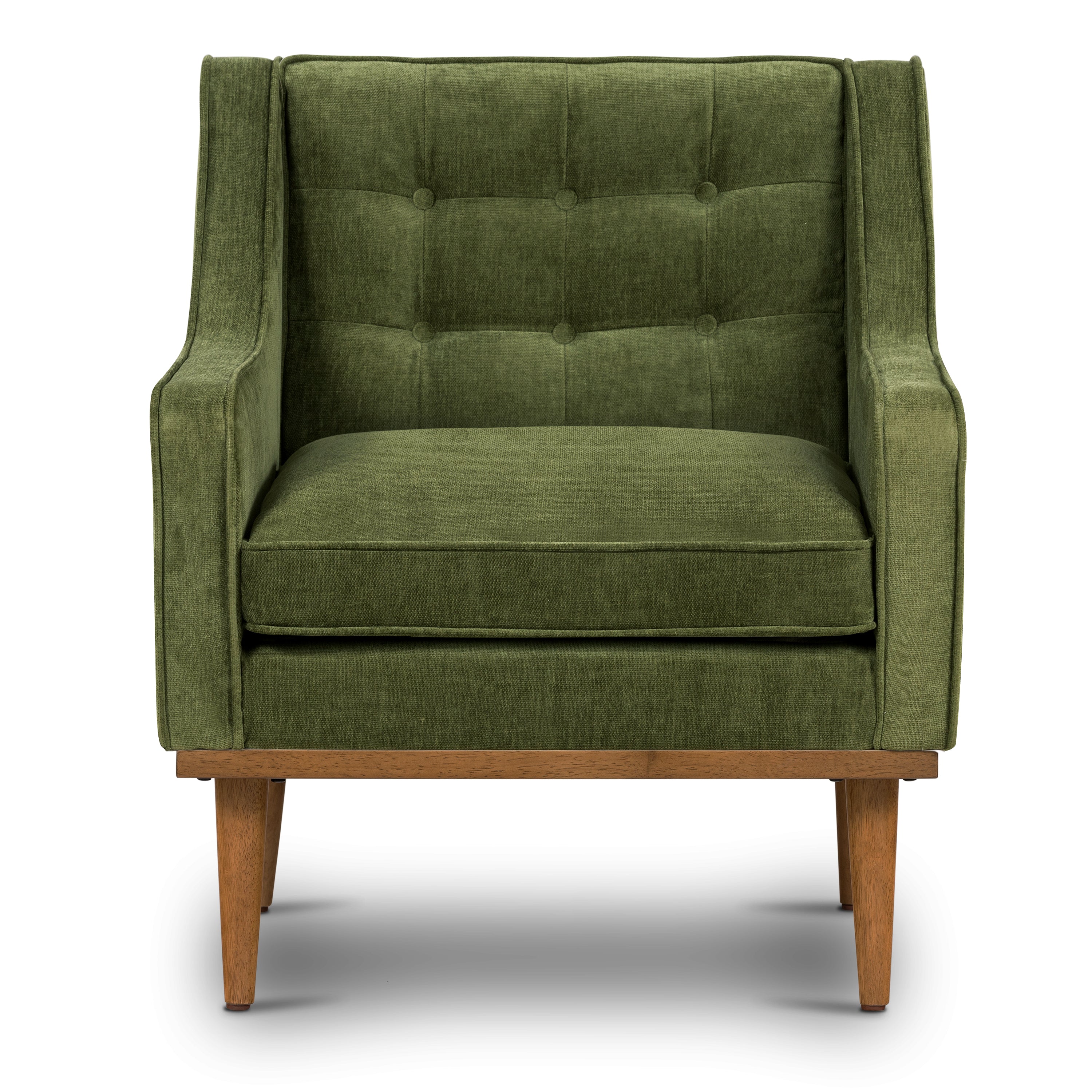 Modern Distressed Green Fabric Lounge Chair with Tufted Back
