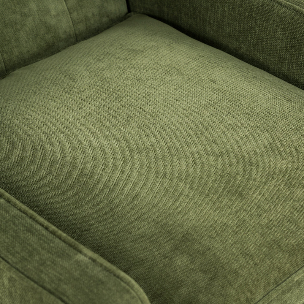 Modern Distressed Green Fabric Lounge Chair with Tufted Back