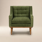 Fauteuil de salon moderne en tissu vert vieilli avec dossier capitonné
