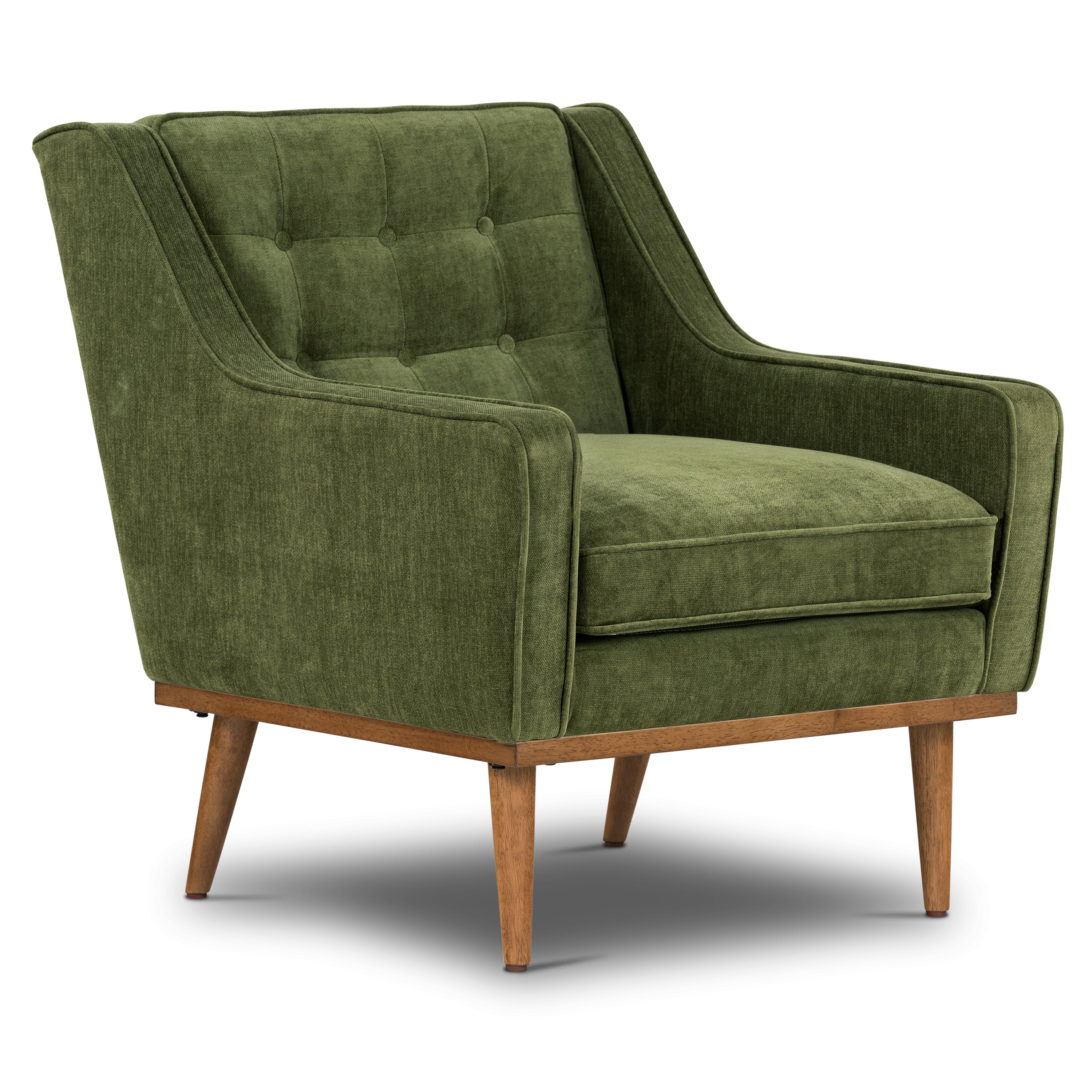 Modern Distressed Green Fabric Lounge Chair with Tufted Back