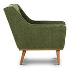 Fauteuil de salon moderne en tissu vert vieilli avec dossier capitonné