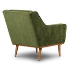 Fauteuil de salon moderne en tissu vert vieilli avec dossier capitonné
