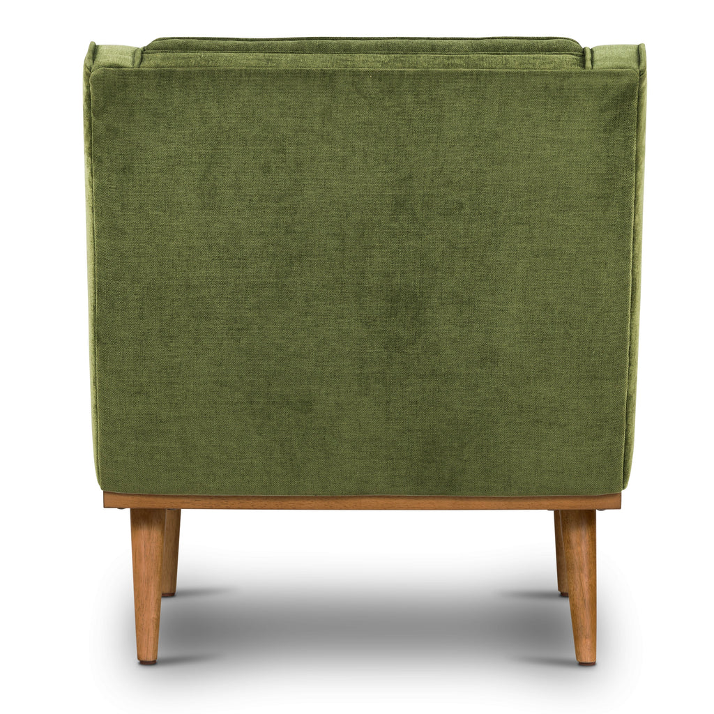 Modern Distressed Green Fabric Lounge Chair with Tufted Back