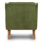 Fauteuil de salon moderne en tissu vert vieilli avec dossier capitonné