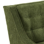 Fauteuil de salon moderne en tissu vert vieilli avec dossier capitonné