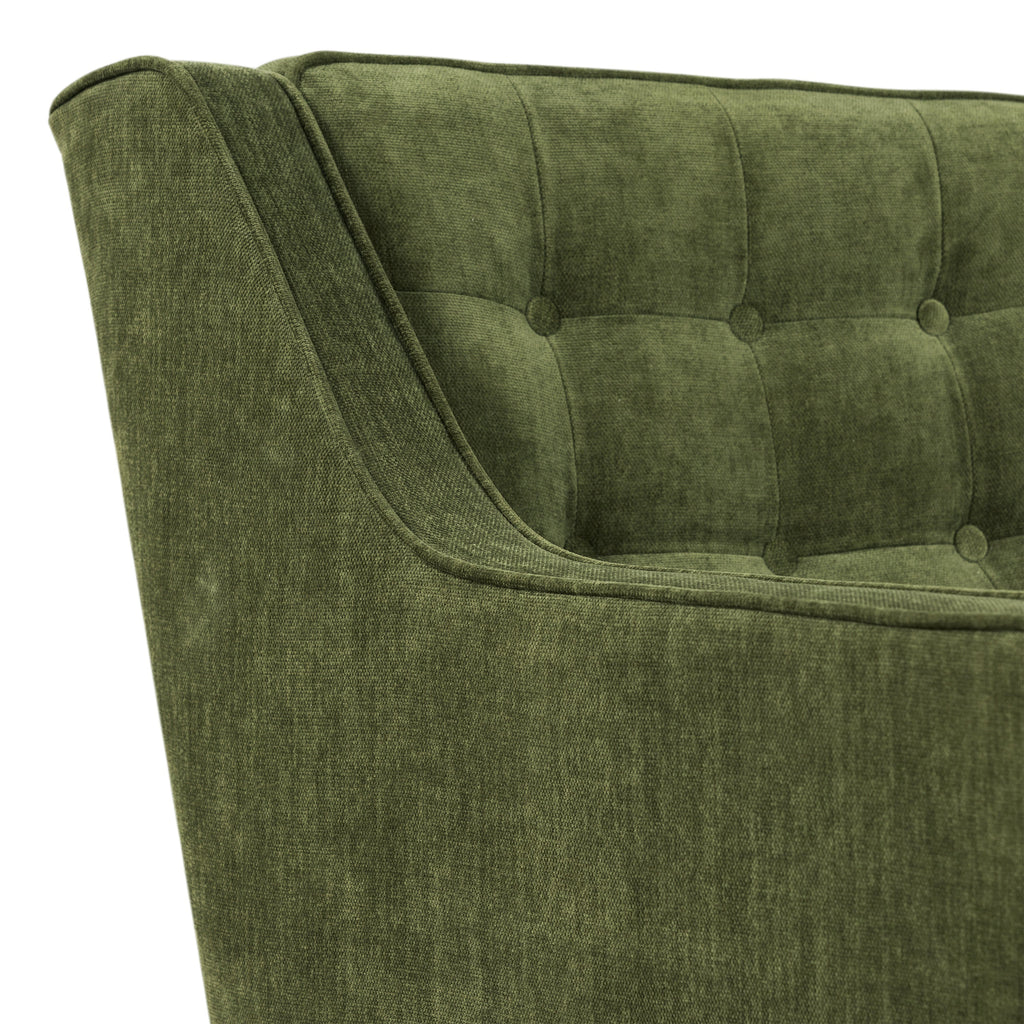 Modern Distressed Green Fabric Lounge Chair with Tufted Back