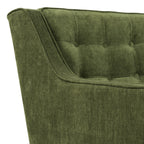 Fauteuil de salon moderne en tissu vert vieilli avec dossier capitonné