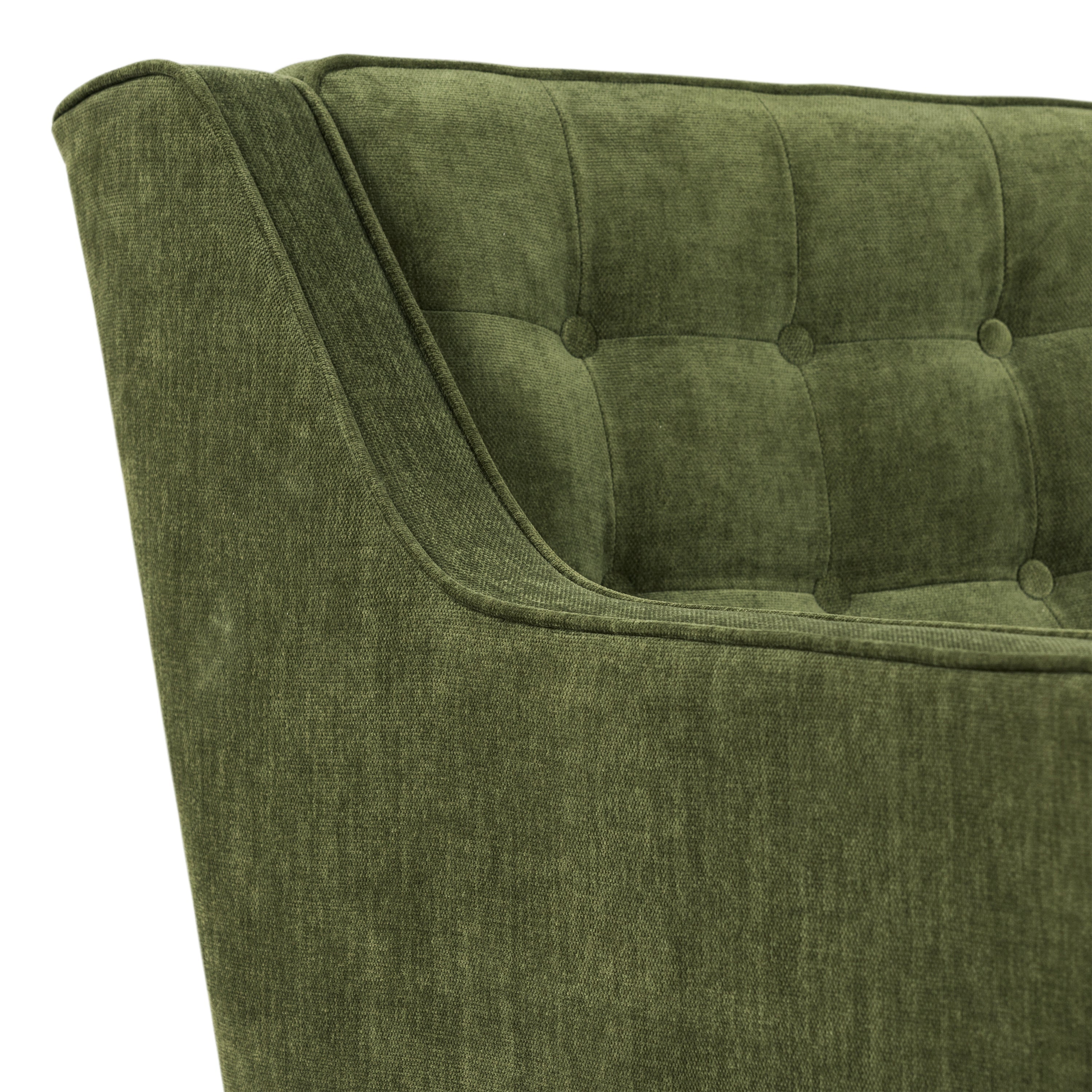 Modern Distressed Green Fabric Lounge Chair with Tufted Back